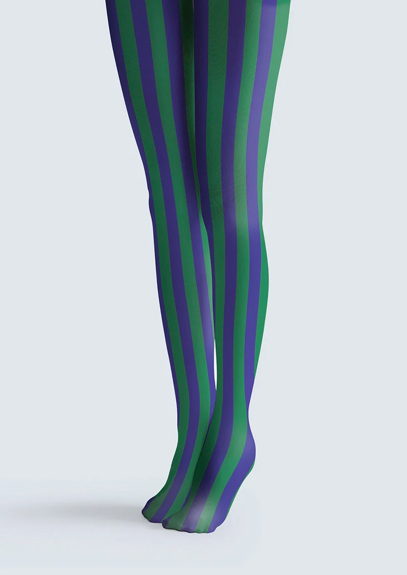Viken Plan Mineral Green & Purple Stripes Tights Hosiery Pantyhose - Image 3