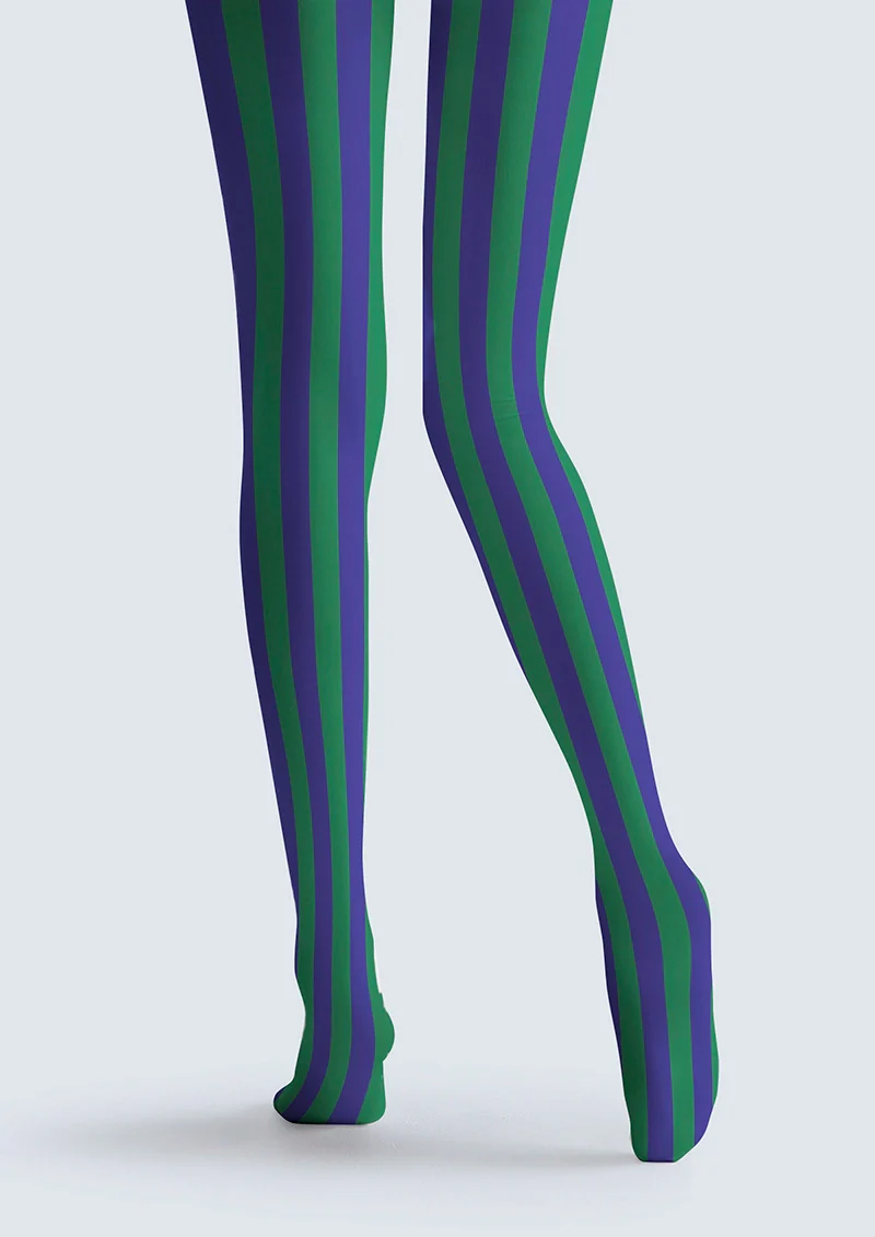 Viken Plan Mineral Green & Purple Stripes Tights Hosiery Pantyhose - Image 4