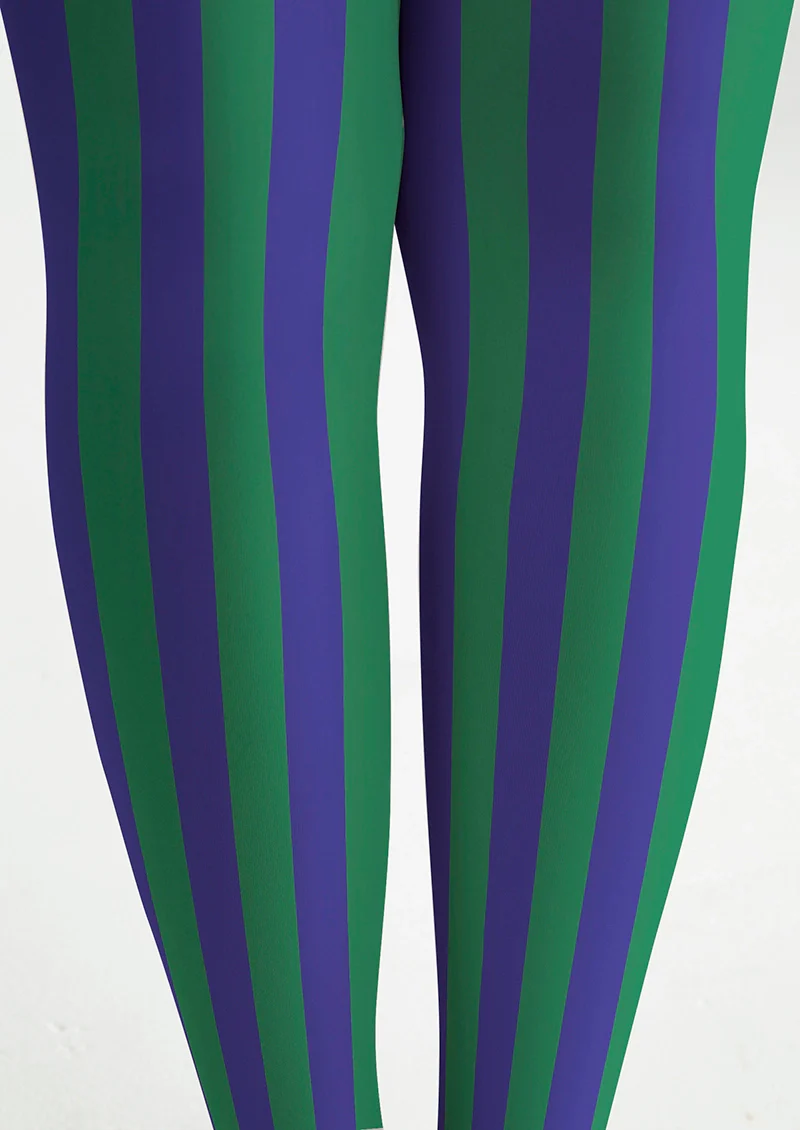 Viken Plan Mineral Green & Purple Stripes Tights Hosiery Pantyhose - Image 5