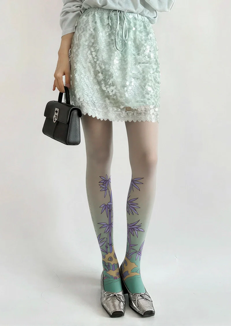 Viken Plan Purple Bamboo Tights Hosiery Pantyhose - Image 2
