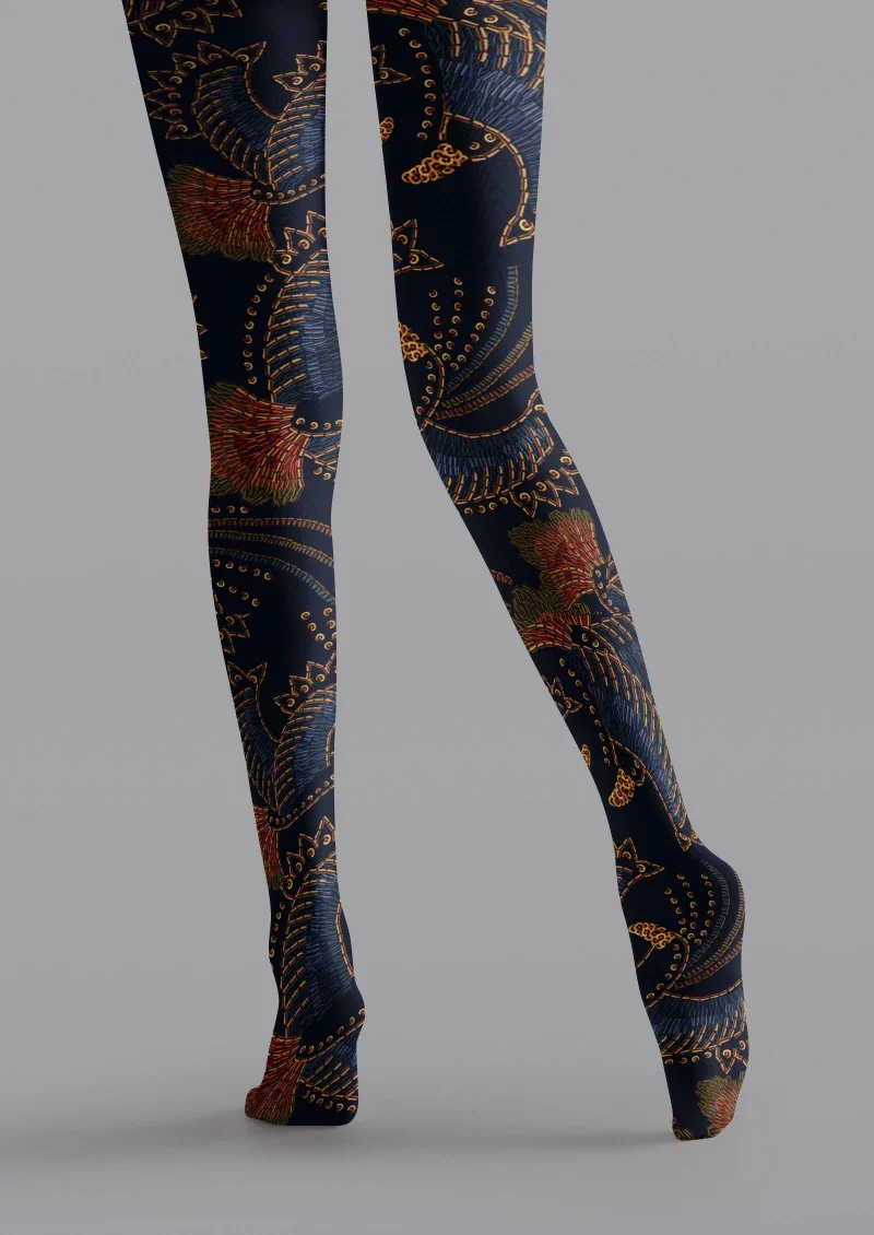 Viken Plan Navy Floral Print Tights Hosiery Pantyhose - Image 3