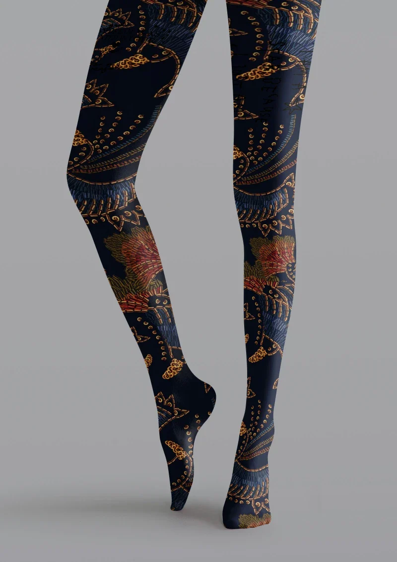 Viken Plan Navy Floral Print Tights Hosiery Pantyhose - Image 4