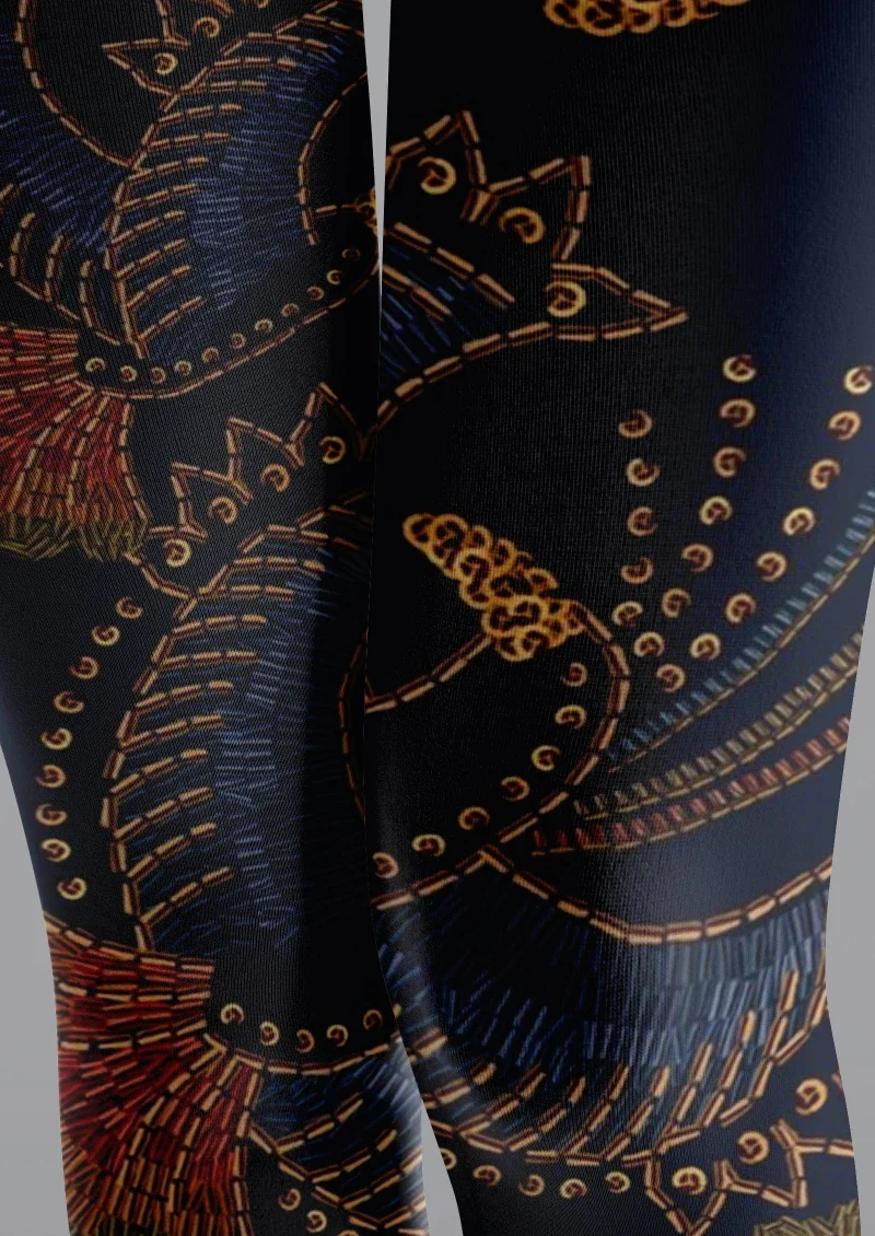 Viken Plan Navy Floral Print Tights Hosiery Pantyhose - Image 5