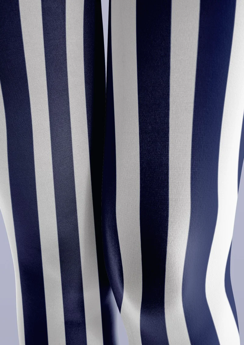 Viken Plan Navy White Vertical Striped Tights Hosiery Pantyhose - Image 3