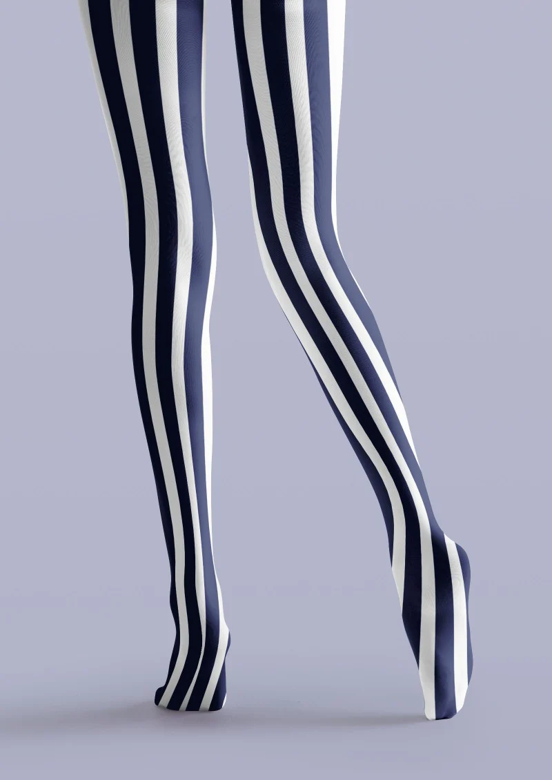 Viken Plan Navy White Vertical Striped Tights Hosiery Pantyhose - Image 4