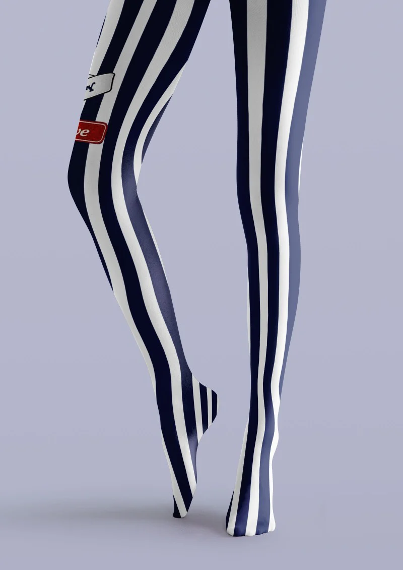 Viken Plan Navy White Vertical Striped Tights Hosiery Pantyhose - Image 5