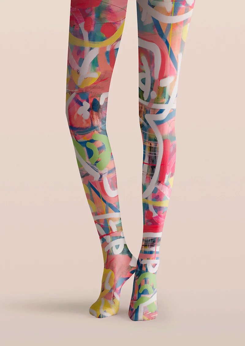 Viken Plan Neon Fluid Scribble Tights Hosiery Pantyhose