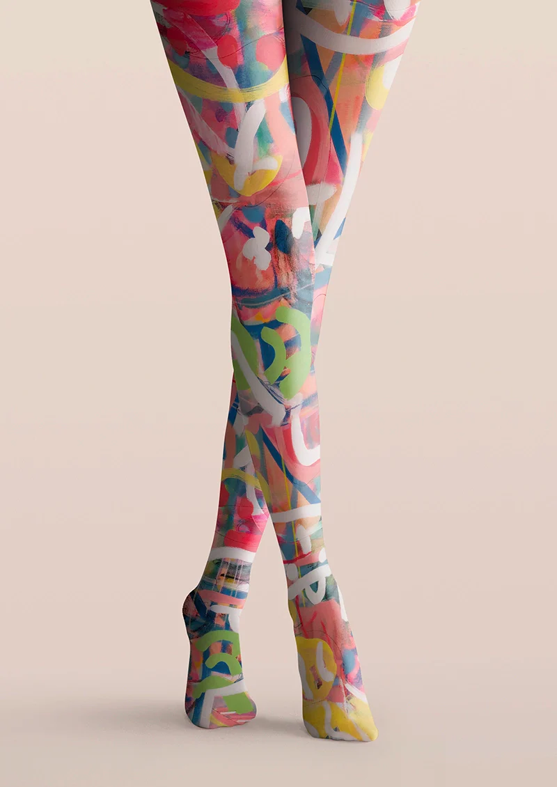 Viken Plan Neon Fluid Scribble Tights Hosiery Pantyhose - Image 3