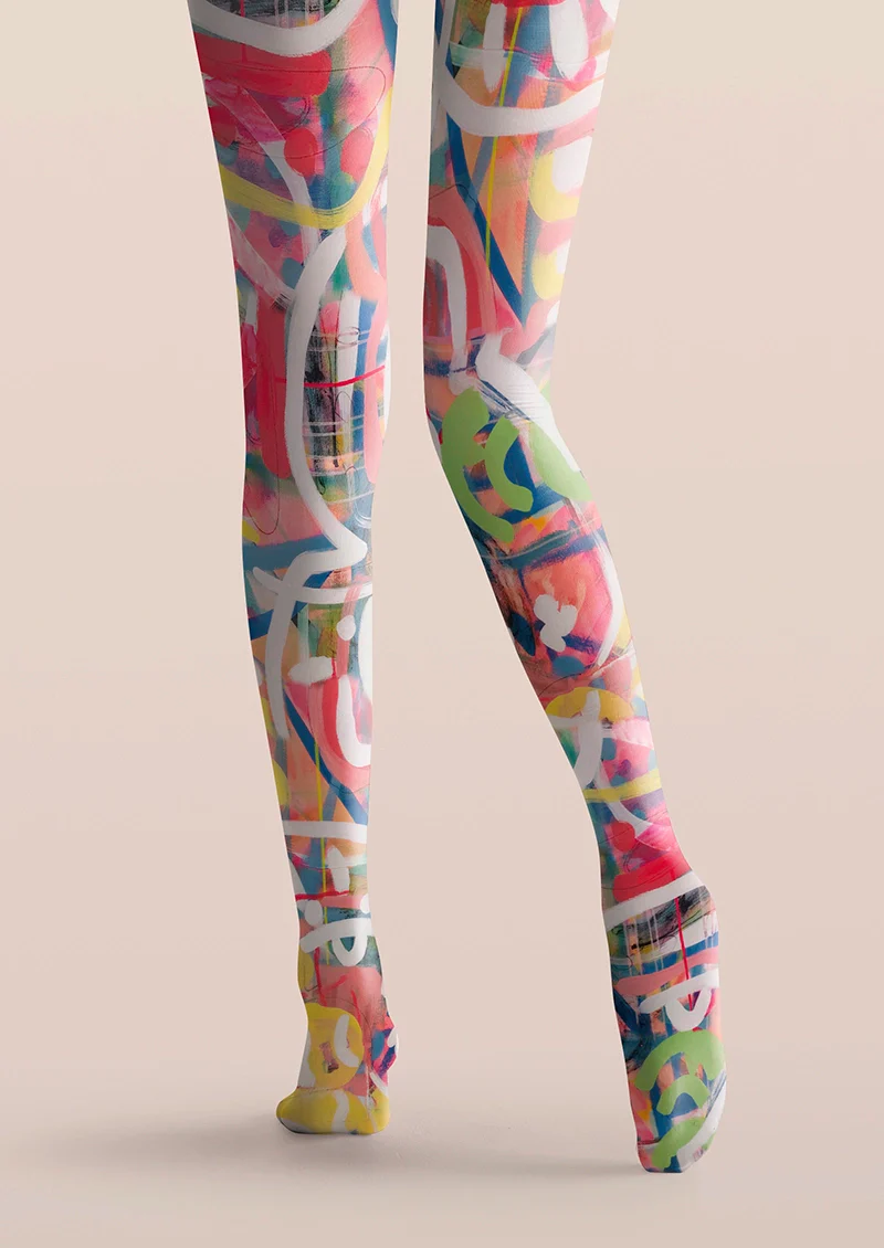 Viken Plan Neon Fluid Scribble Tights Hosiery Pantyhose - Image 4