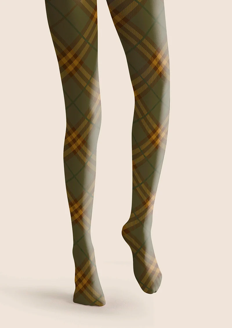 Viken Plan Olive green Maillard Check Tights Hosiery Pantyhose - Image 3