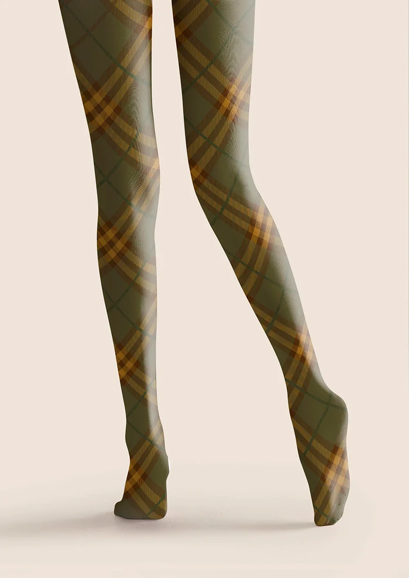 Viken Plan Olive green Maillard Check Tights Hosiery Pantyhose - Image 4