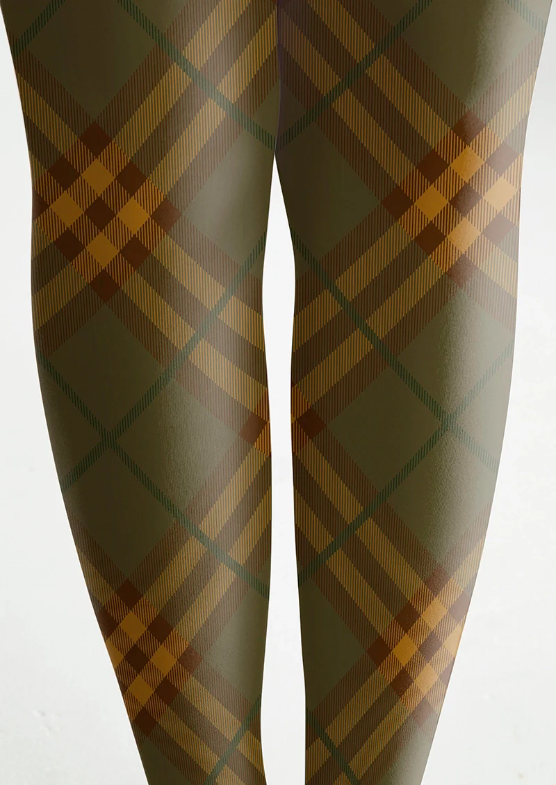 Viken Plan Olive green Maillard Check Tights Hosiery Pantyhose - Image 5