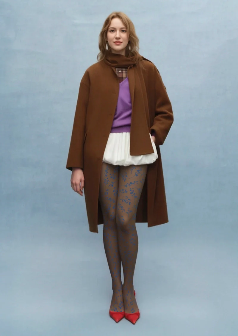 Viken Plan Brown-blue Dainty florals Tights Hosiery Pantyhose - Image 2