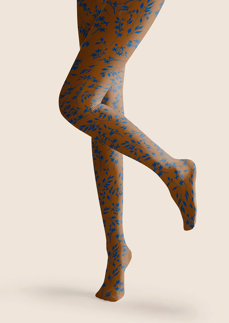 Viken Plan Brown-blue Dainty florals Tights Hosiery Pantyhose - Image 5