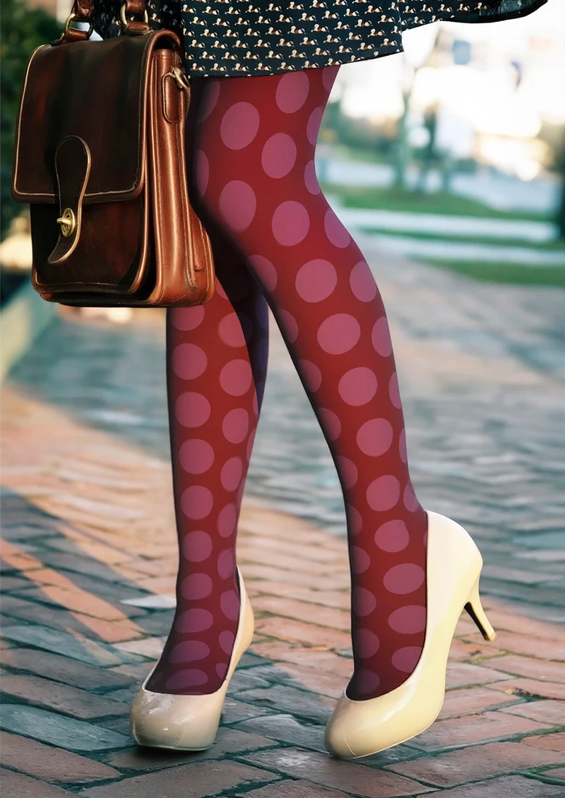 Viken Plan deep red Morandi polka dots Tights Hosiery Pantyhose - Image 2