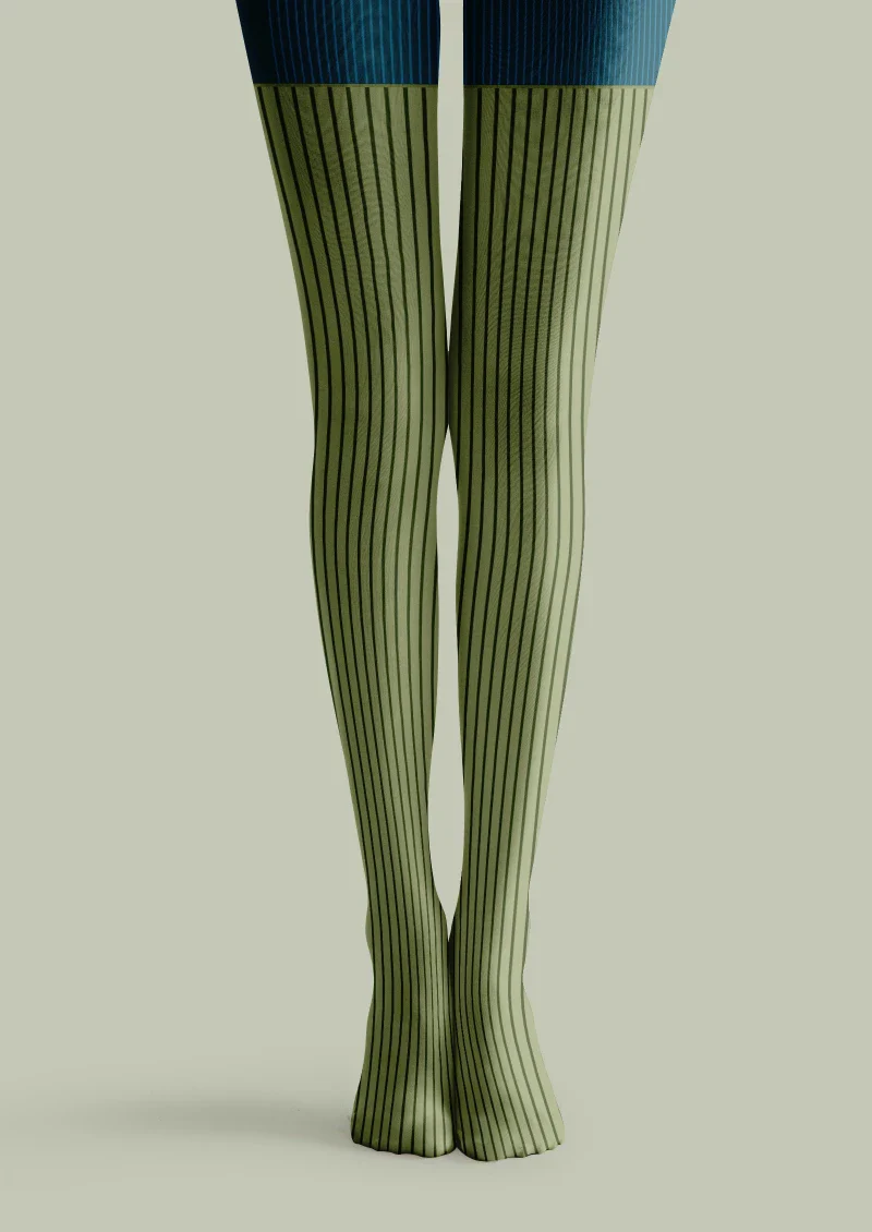 Viken Plan Olive Vertical Striped Tights Hosiery Pantyhose - Image 3