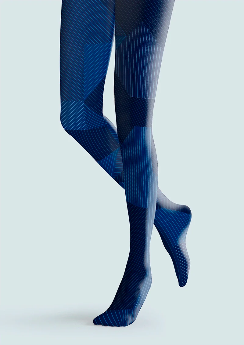 Viken Plan Blue Striped Rectangle Tights Hosiery Pantyhose - Image 3