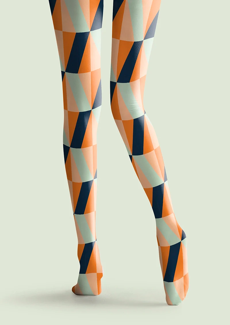 Viken Plan Orange-Green Prism Tights Hosiery Pantyhose - Image 4