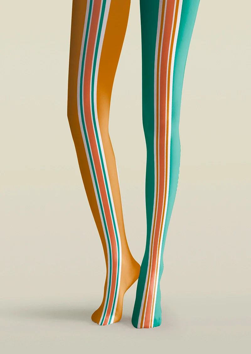 Viken Plan Orange-green stripes Tights Hosiery Pantyhose - Image 3