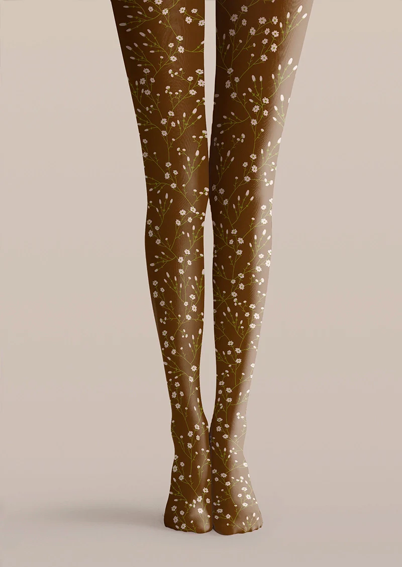 Viken Plan Brown Dainty florals Tights Hosiery Pantyhose