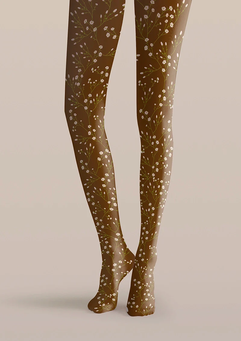 Viken Plan Brown Dainty florals Tights Hosiery Pantyhose - Image 3