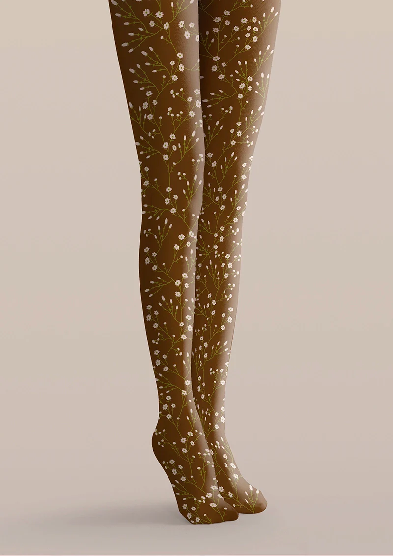 Viken Plan Brown Dainty florals Tights Hosiery Pantyhose - Image 4