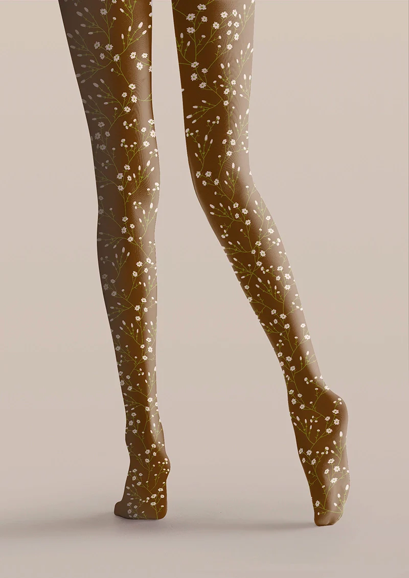 Viken Plan Brown Dainty florals Tights Hosiery Pantyhose - Image 5