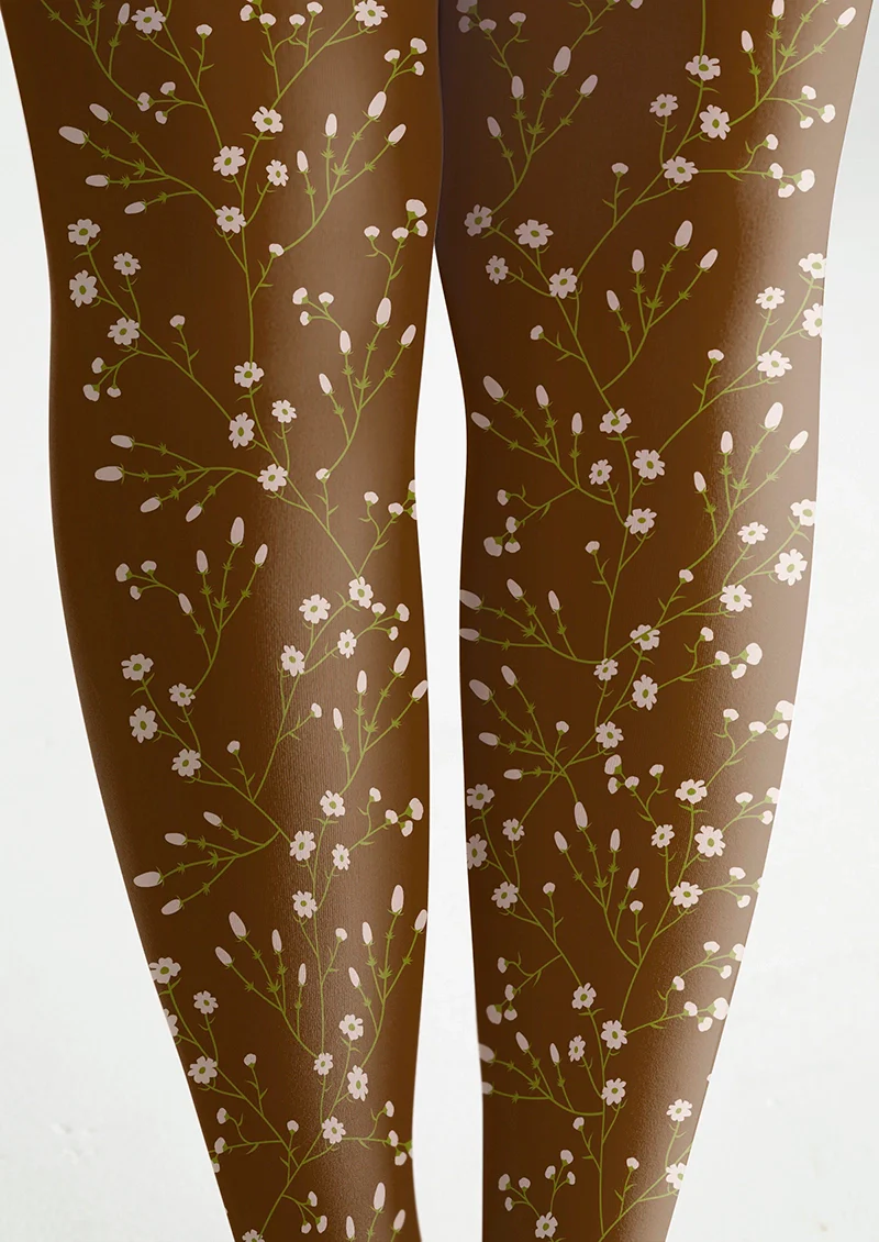 Viken Plan Brown Dainty florals Tights Hosiery Pantyhose - Image 6
