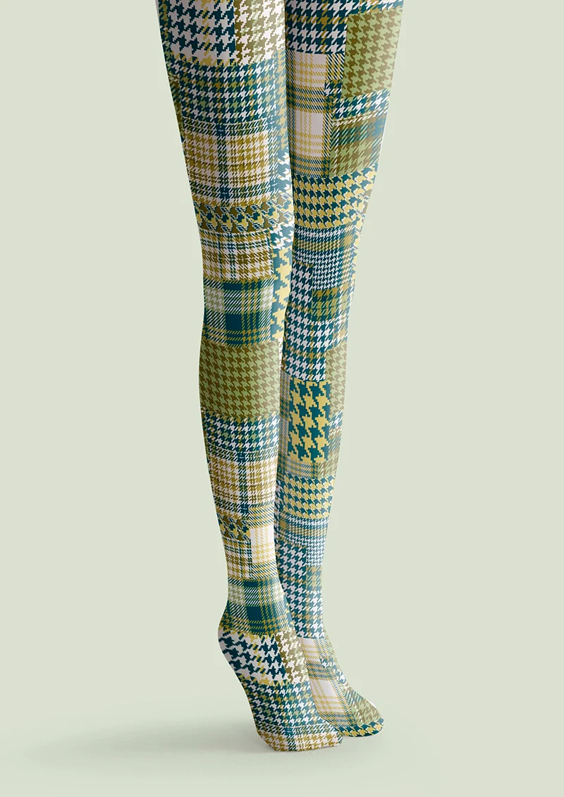 Viken Plan Patchwork houndstooth Tights Hosiery Pantyhose
