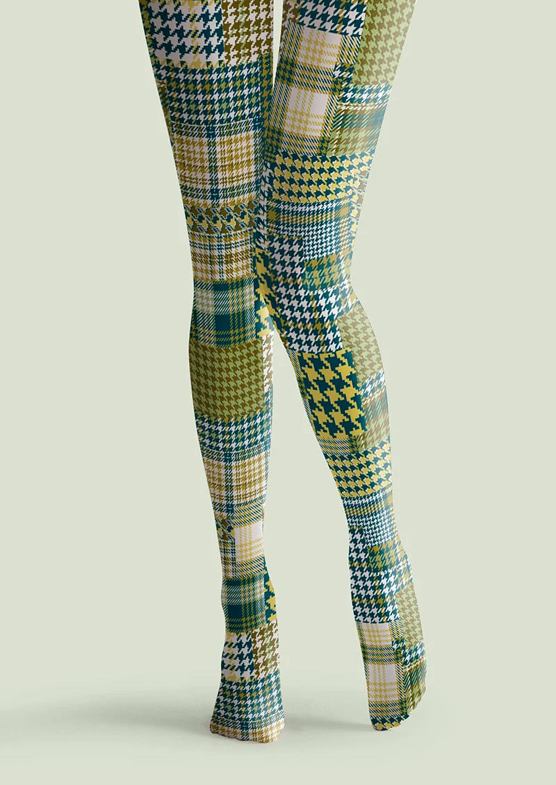 Viken Plan Patchwork houndstooth Tights Hosiery Pantyhose - Image 3