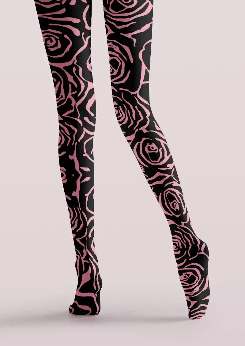 Viken Plan Pink Black Abstract Line Tights Hosiery Pantyhose - Image 3