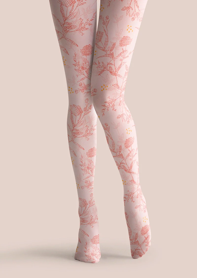 Viken Plan Pink Flowers Tights Hosiery Pantyhose - Image 3