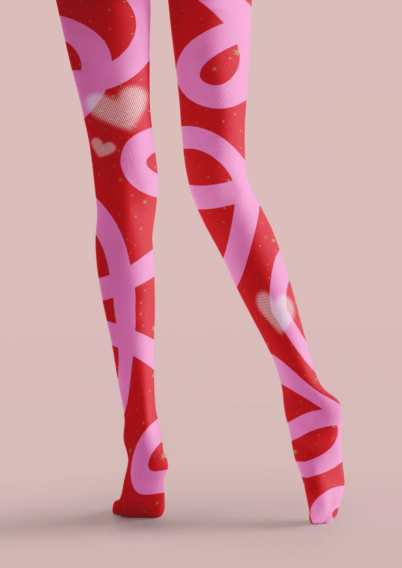 Viken Plan Valentine's Day Pink Heart Line Graphic Tights Hosiery Pantyhose