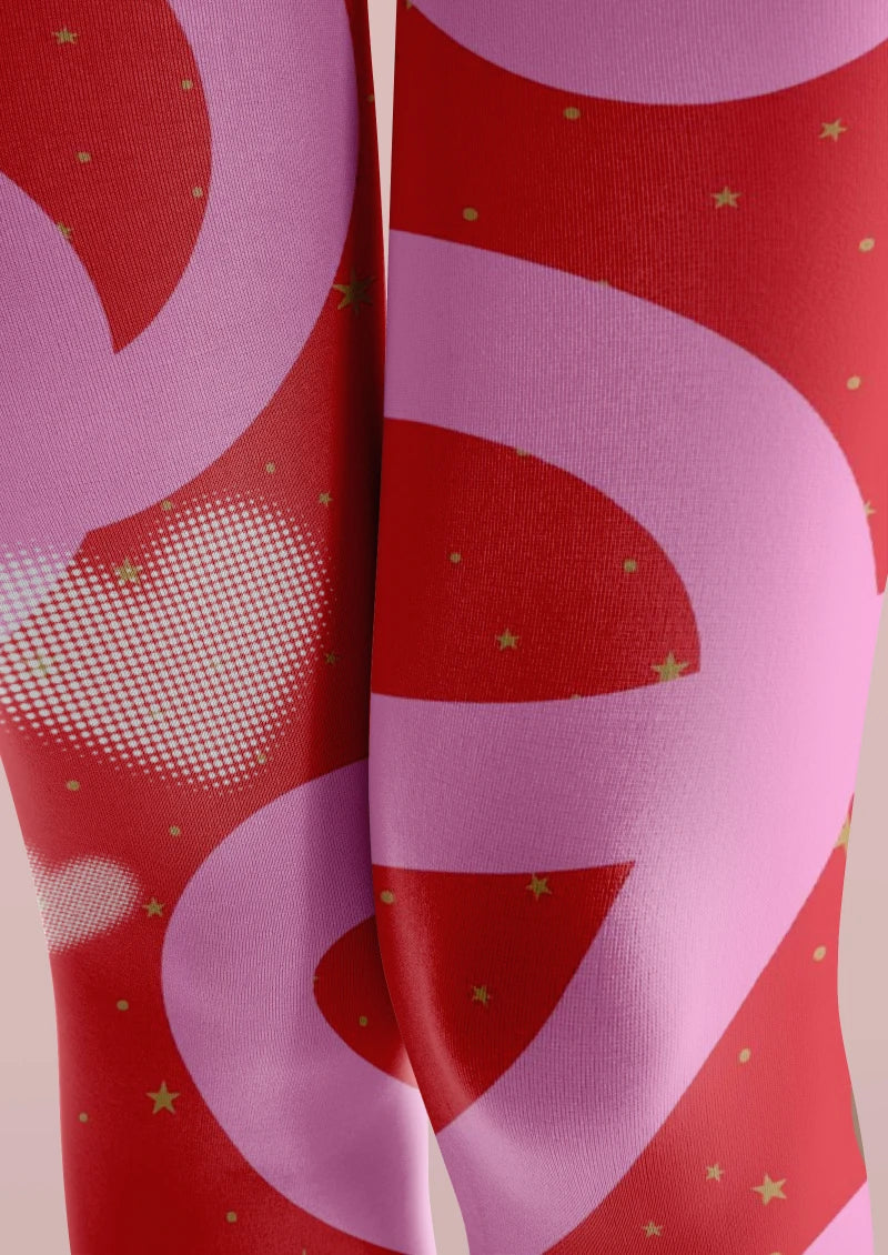 Viken Plan Valentine's Day Pink Heart Line Graphic Tights Hosiery Pantyhose - Image 4