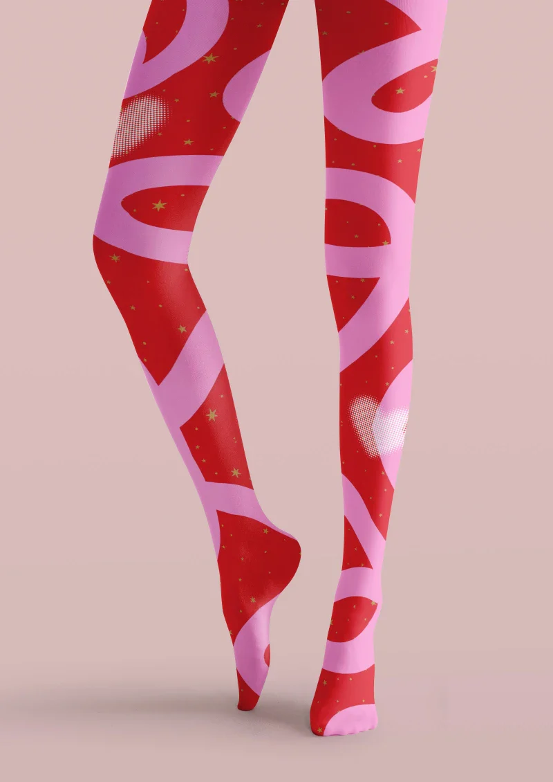 Viken Plan Valentine's Day Pink Heart Line Graphic Tights Hosiery Pantyhose - Image 5