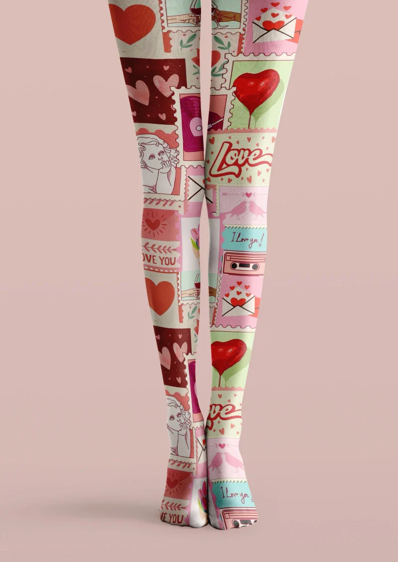 Viken Plan Pink Red Heart Graphic Tights Hosiery Pantyhose - Image 3