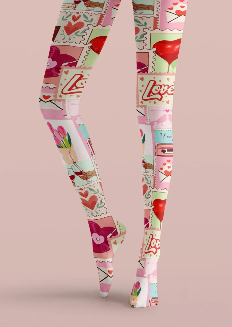 Viken Plan Pink Red Heart Graphic Tights Hosiery Pantyhose - Image 5