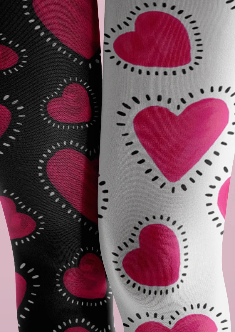Viken Plan Valentine's Day Pink White Heart Graphic Tights Hosiery Pantyhose - Image 4