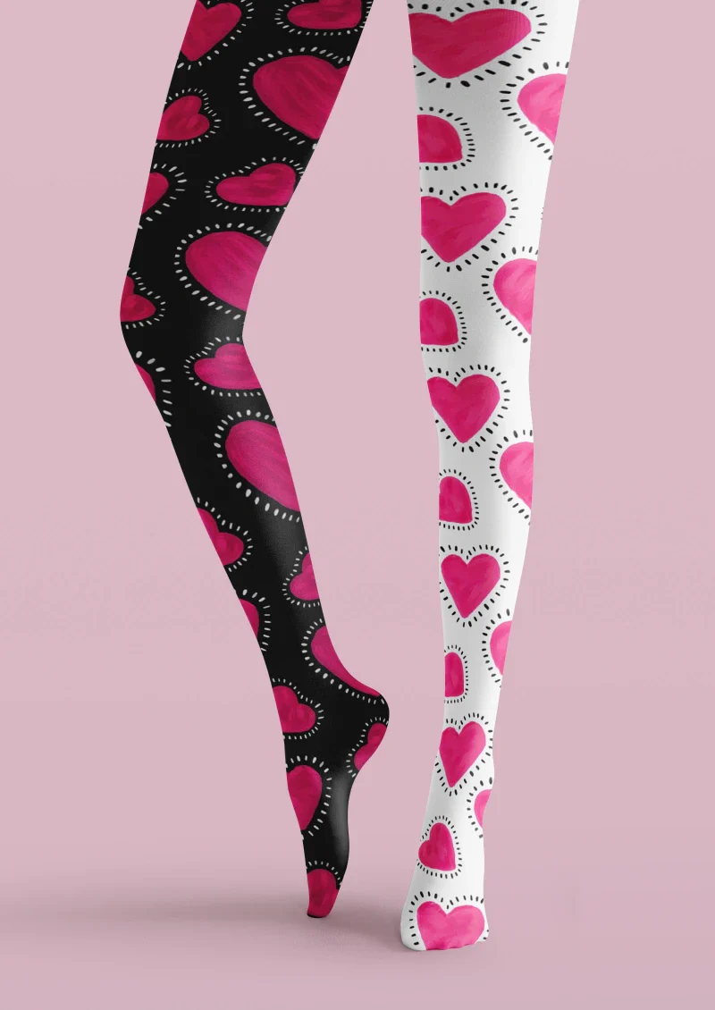 Viken Plan Valentine's Day Pink White Heart Graphic Tights Hosiery Pantyhose - Image 5