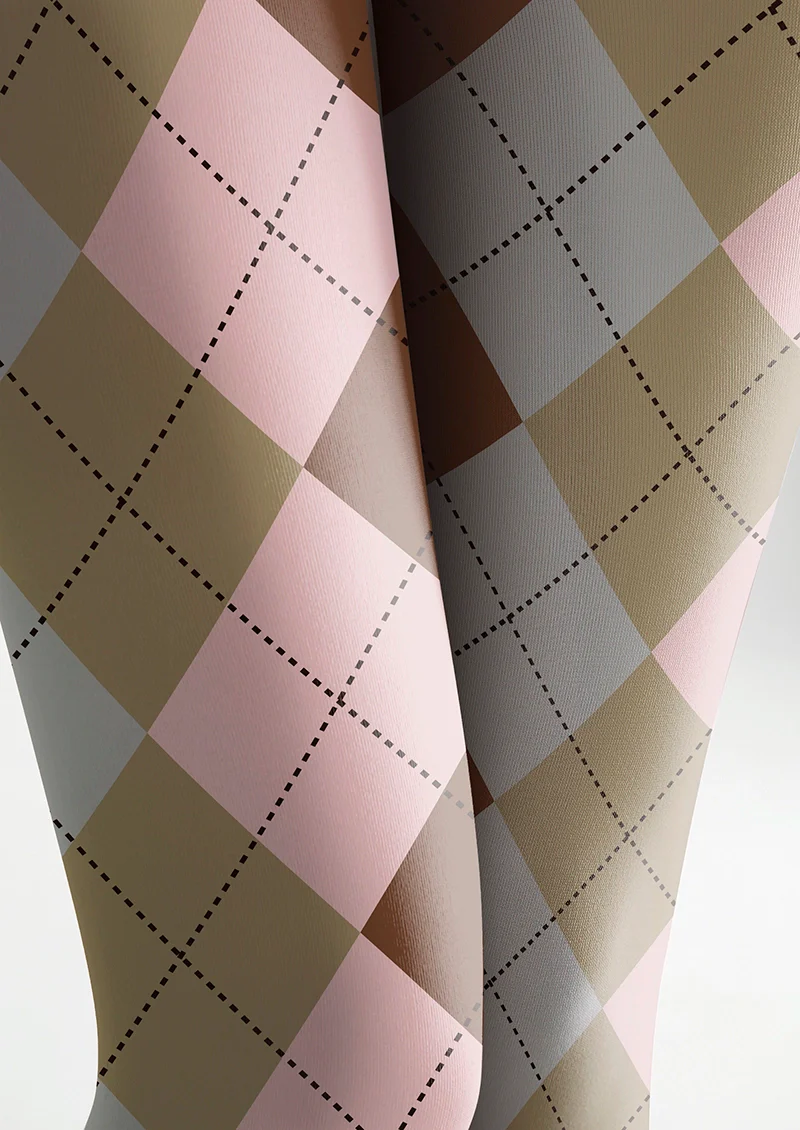 Viken Plan Pinkish Yellow Plaid Tights Hosiery Pantyhose - Image 5