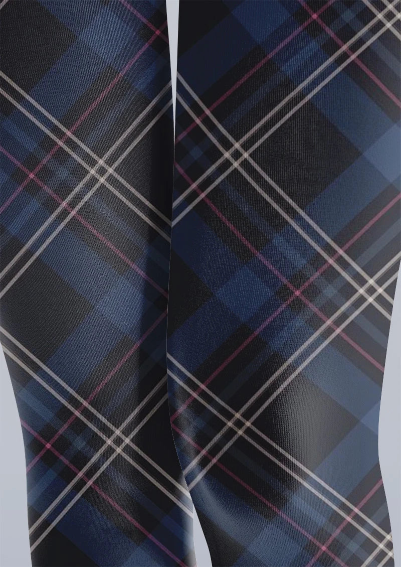 Viken Plan Plaid Blue Black Tights Hosiery Pantyhose - Image 2