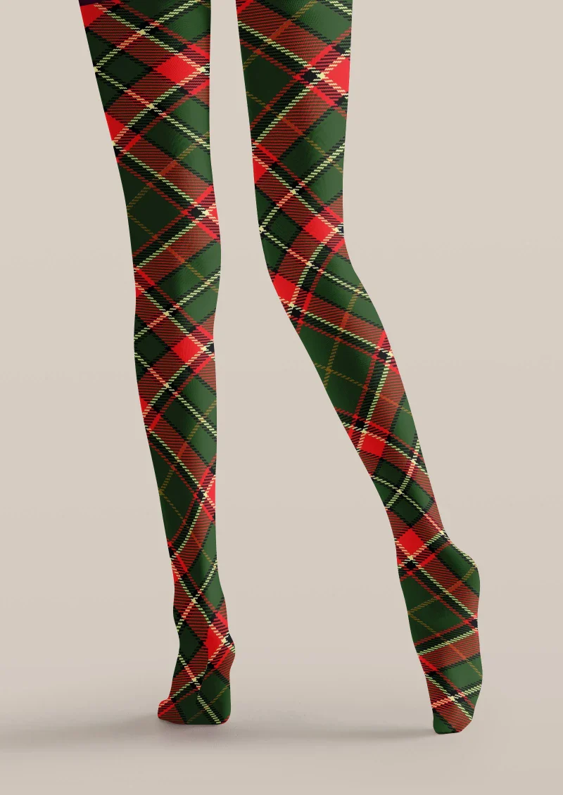 Viken Plan Plaid Red Green Tights Hosiery Pantyhose - Image 3