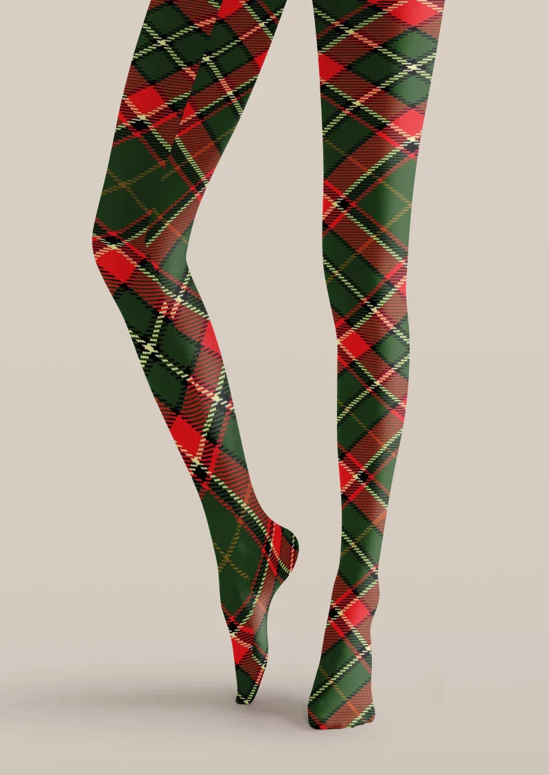 Viken Plan Plaid Red Green Tights Hosiery Pantyhose - Image 4