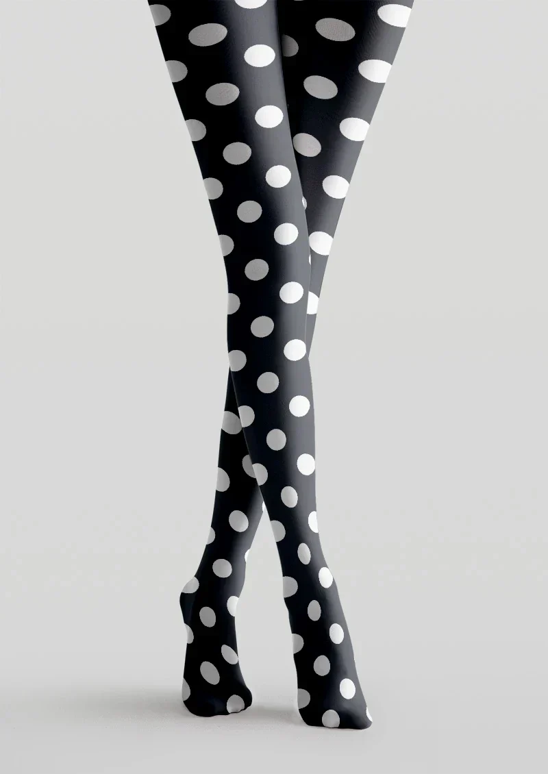 Viken Plan Black & White Polka Dot Tights Hosiery Pantyhose - Image 3