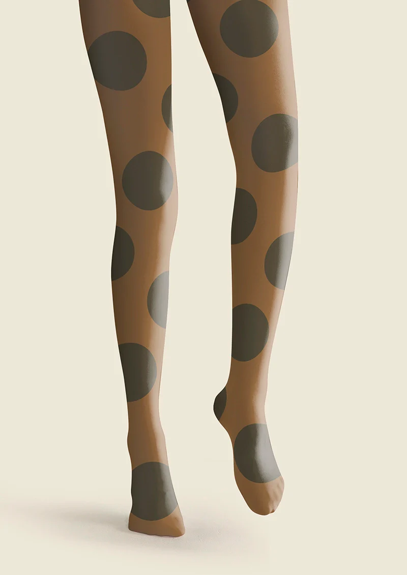 Viken Plan Brown-Olive green Morandi  polka dots Memory Tights Hosiery Pantyhose - Image 4