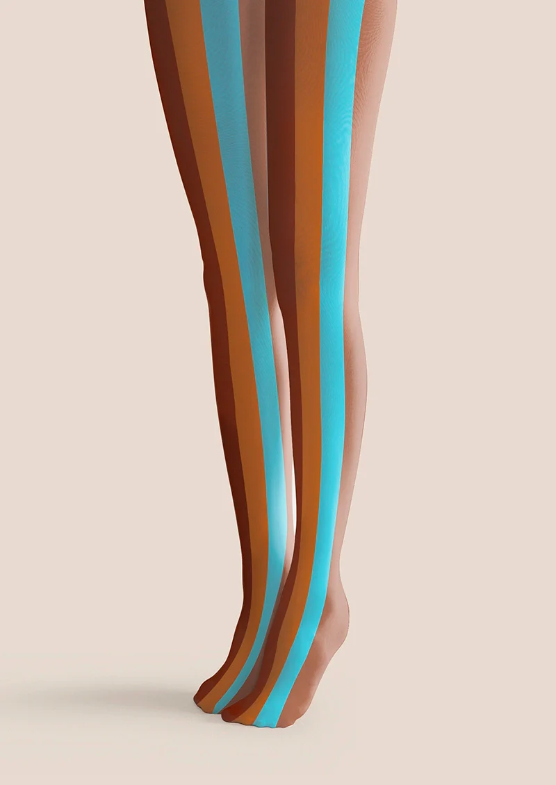 Viken Plan Brown Blue Striped Tights Hosiery Pantyhose - Image 3