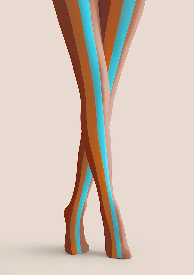 Viken Plan Brown Blue Striped Tights Hosiery Pantyhose - Image 4