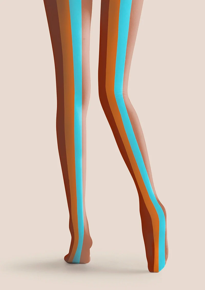 Viken Plan Brown Blue Striped Tights Hosiery Pantyhose - Image 5