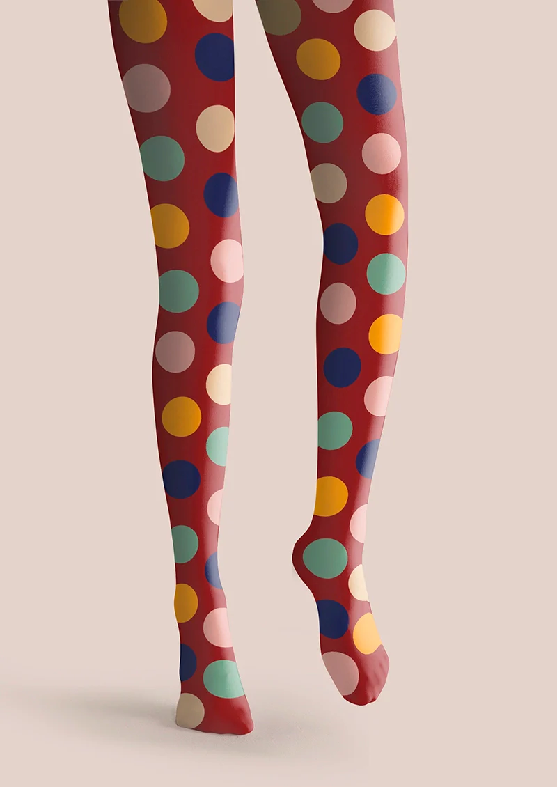 Viken Plan PopArt Print Red Colorful Polka Dots Tights Hosiery Pantyhose