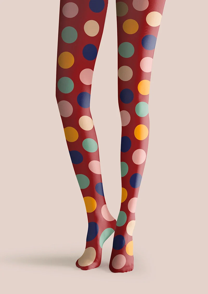 Viken Plan PopArt Print Red Colorful Polka Dots Tights Hosiery Pantyhose - Image 3